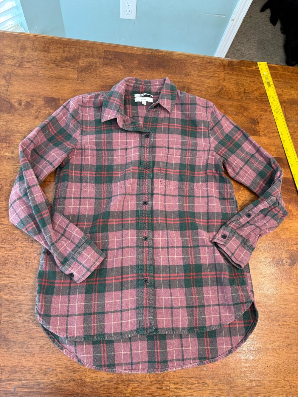 Madewell Classic Ex-Boyfriend Flannel Shirt Womens S Nona Plaid Pink Green